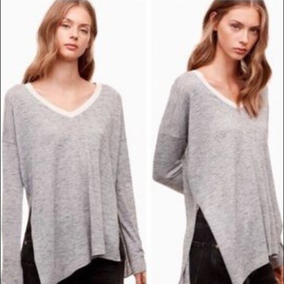 Aritzia Wilfred Sherbrooke Purple V-Neck Sweater Top Size XS Stretch Minimalist - Picture 8 of 12